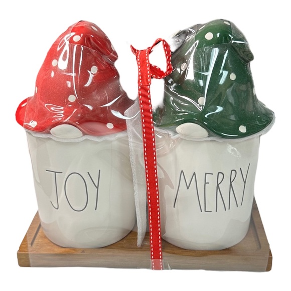 Rae Dunn "JOLLY" & "MERRY" Gnome Mini Canister Set - Picture 1 of 1